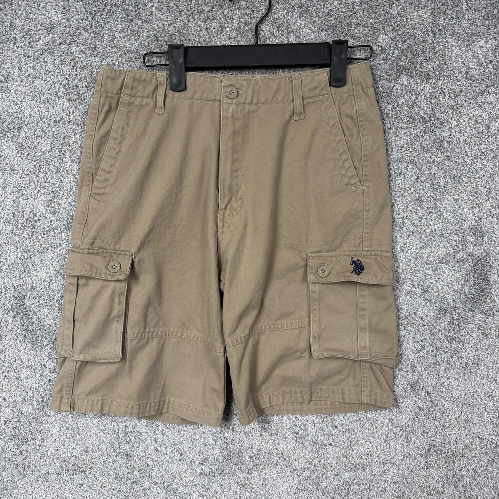 US Polo Assn Cargo Shorts Boys Size 14 28x8 Khaki Beige Twill Gorpcore Outdoor